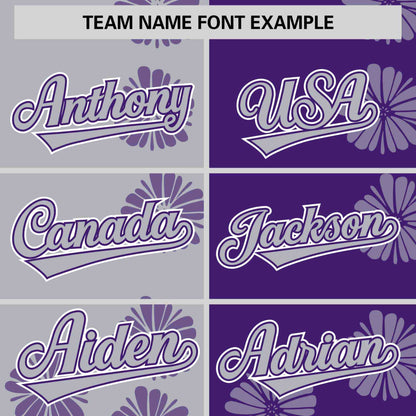 Custom Light Gray Purple Split Fashion Flower Graffiti Pattern Authentic Baseball Jersey