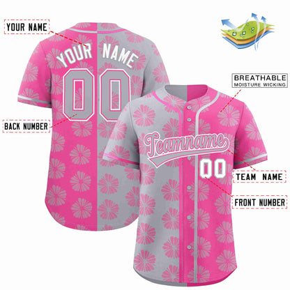 Custom Light Gray Pink Split Fashion Flower Graffiti Pattern Authentic Baseball Jersey