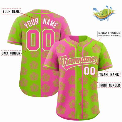 Custom Pink Neon Green Split Fashion Flower Graffiti Pattern Authentic Baseball Jersey