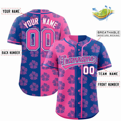 Custom Pink Royal Split Fashion Flower Graffiti Pattern Authentic Baseball Jersey