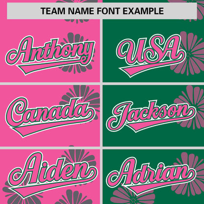 Custom Pink Kelly Green Split Fashion Flower Graffiti Pattern Authentic Baseball Jersey