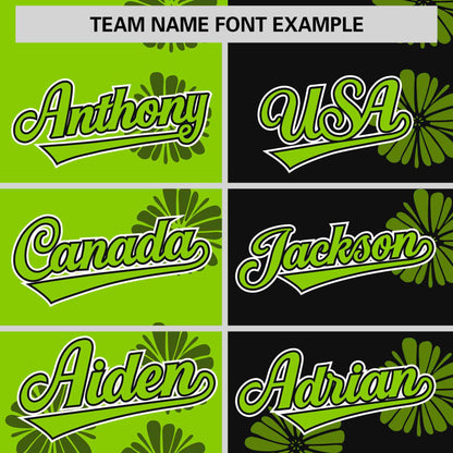 Custom Neon Green Black Split Fashion Flower Graffiti Pattern Authentic Baseball Jersey