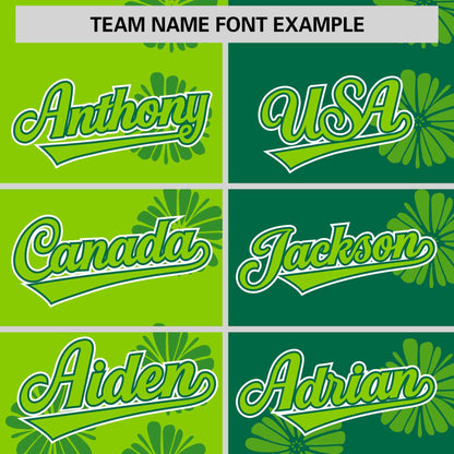 Custom Neon Green Kelly Green Split Fashion Flower Graffiti Pattern Authentic Baseball Jersey