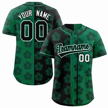 Custom Black Kelly Green Split Fashion Flower Graffiti Pattern Authentic Baseball Jersey