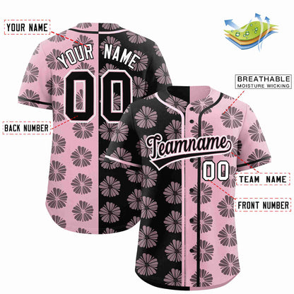 Custom Black Light Pink Split Fashion Flower Graffiti Pattern Authentic Baseball Jersey