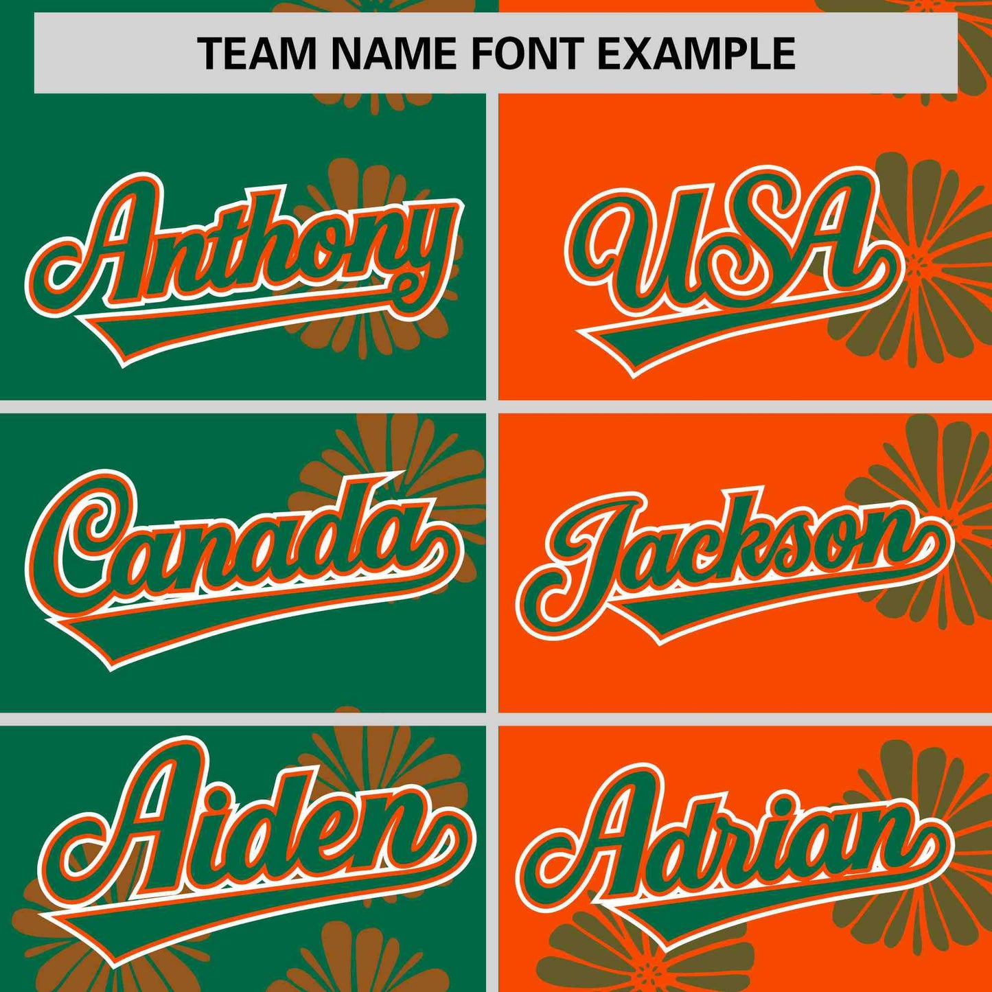 Custom Kelly Green Orange Split Fashion Flower Graffiti Pattern Authentic Baseball Jersey