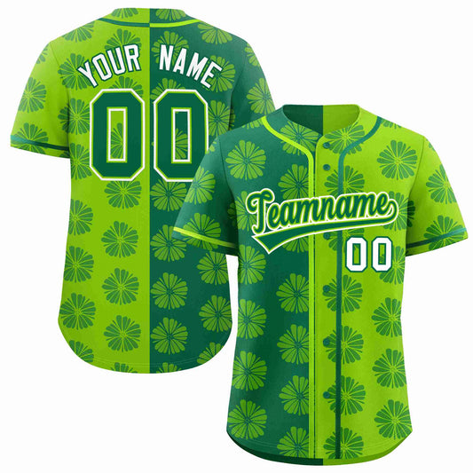 Custom Kelly Green Neon Green Split Fashion Flower Graffiti Pattern Authentic Baseball Jersey