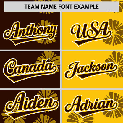 Custom Brown Gold Split Fashion Flower Graffiti Pattern Authentic Baseball Jersey