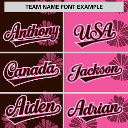 Custom Brown Pink Split Fashion Flower Graffiti Pattern Authentic Baseball Jersey