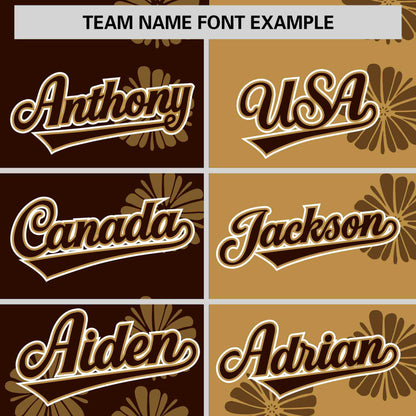 Custom Brown Old Gold Split Fashion Flower Graffiti Pattern Authentic Baseball Jersey