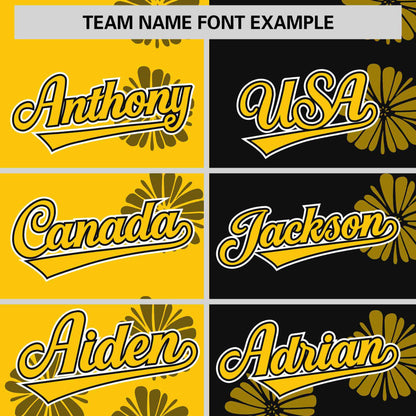 Custom Gold Black Split Fashion Flower Graffiti Pattern Authentic Baseball Jersey