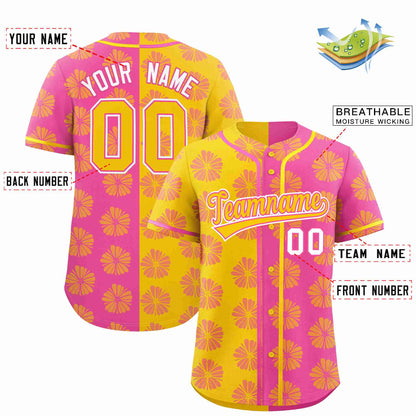 Custom Gold Pink Split Fashion Flower Graffiti Pattern Authentic Baseball Jersey