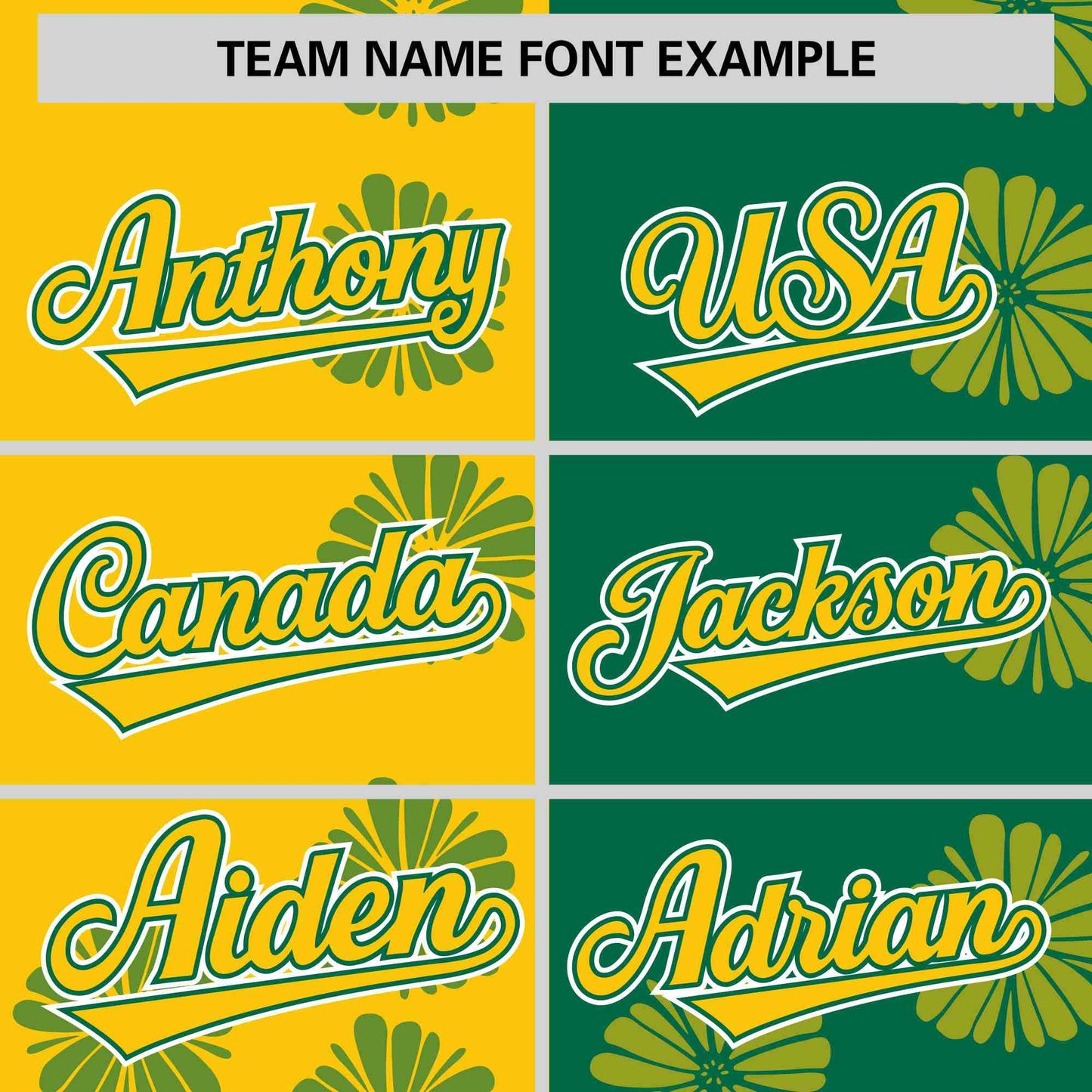 Custom Gold Kelly Green Split Fashion Flower Graffiti Pattern Authentic Baseball Jersey