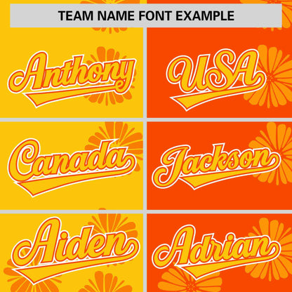 Custom Gold Orange Split Fashion Flower Graffiti Pattern Authentic Baseball Jersey