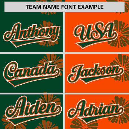 Custom Green Orange Split Fashion Flower Graffiti Pattern Authentic Baseball Jersey