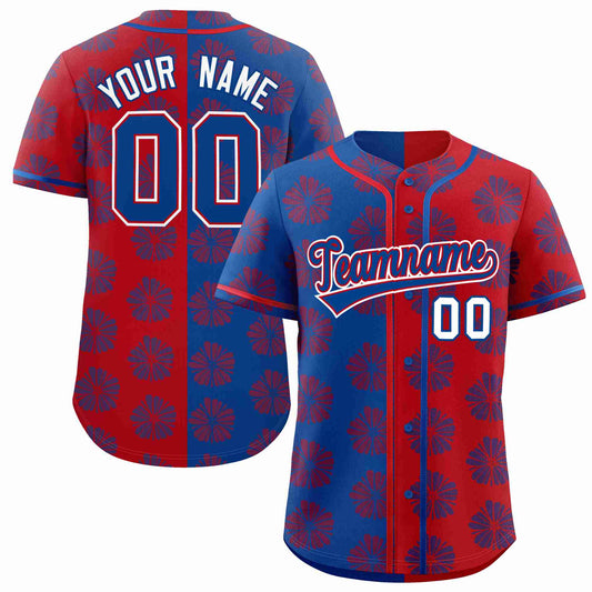 Custom Royal Red Split Fashion Flower Graffiti Pattern Authentic Baseball Jersey