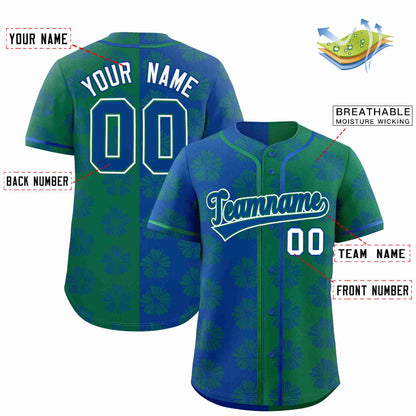 Custom Royal Kelly Green Split Fashion Flower Graffiti Pattern Authentic Baseball Jersey