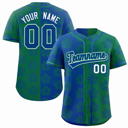 Custom Royal Kelly Green Split Fashion Flower Graffiti Pattern Authentic Baseball Jersey