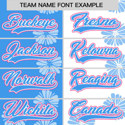 Custom Powder Blue White Split Fashion Flower Graffiti Pattern Authentic Baseball Jersey