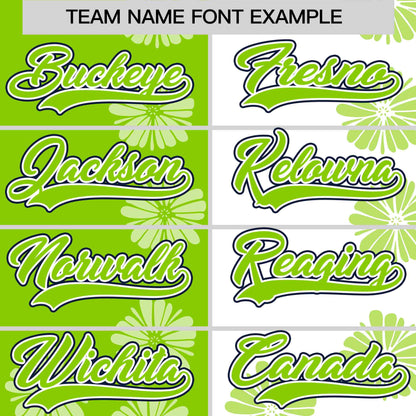 Custom Neon Green White Split Fashion Flower Graffiti Pattern Authentic Baseball Jersey