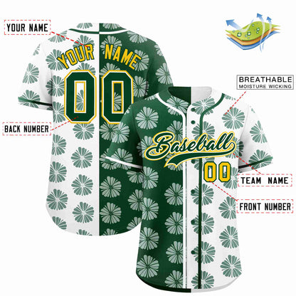 Custom Green White Split Fashion Flower Graffiti Pattern Authentic Baseball Jersey