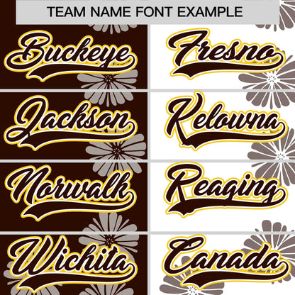 Custom Brown White Split Fashion Flower Graffiti Pattern Authentic Baseball Jersey