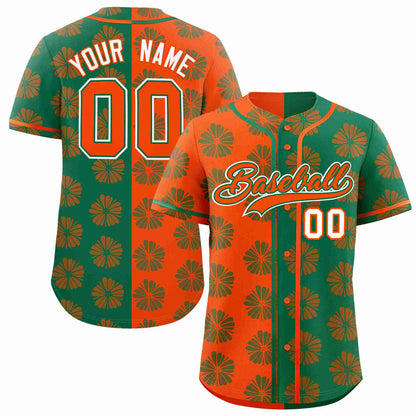 Custom Orange Kelly Green Split Fashion Flower Graffiti Pattern Authentic Baseball Jersey