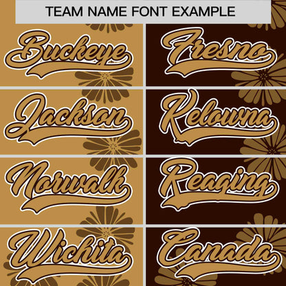 Custom Old Gold Brown Split Fashion Flower Graffiti Pattern Authentic Baseball Jersey