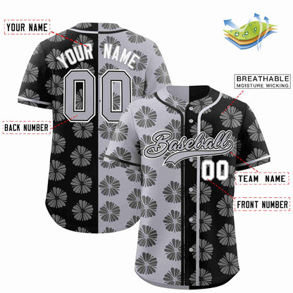 Custom Light Gray Black Split Fashion Flower Graffiti Pattern Authentic Baseball Jersey