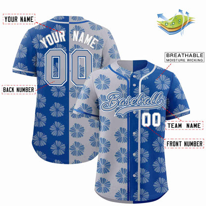 Custom Light Gray Royal Split Fashion Flower Graffiti Pattern Authentic Baseball Jersey