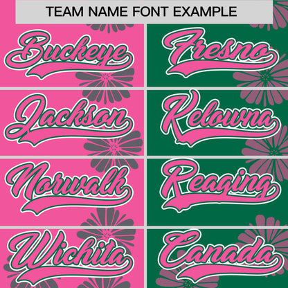 Custom Pink Kelly Green Split Fashion Flower Graffiti Pattern Authentic Baseball Jersey