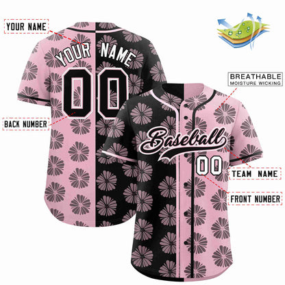 Custom Black Light Pink Split Fashion Flower Graffiti Pattern Authentic Baseball Jersey