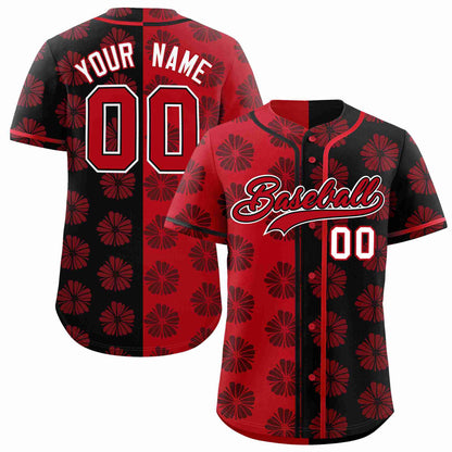 Custom Red Black Split Fashion Flower Graffiti Pattern Authentic Baseball Jersey