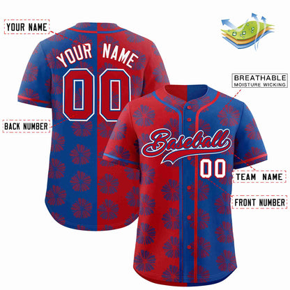 Custom Red Black Split Fashion Flower Graffiti Pattern Authentic Baseball Jersey