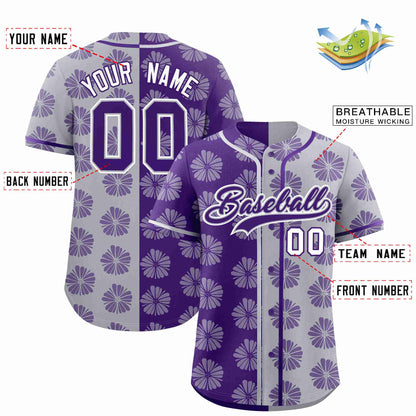 Custom Purple Light Gray Split Fashion Flower Graffiti Pattern Authentic Baseball Jersey