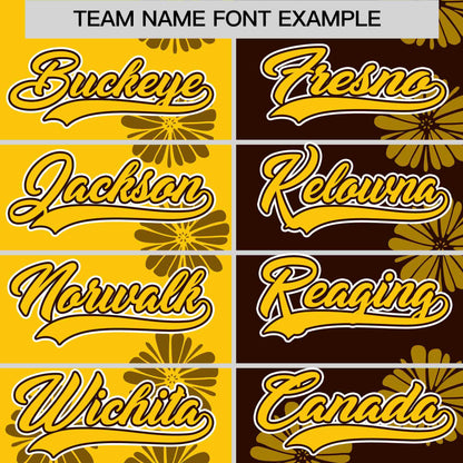 Custom Gold Brown Split Fashion Flower Graffiti Pattern Authentic Baseball Jersey