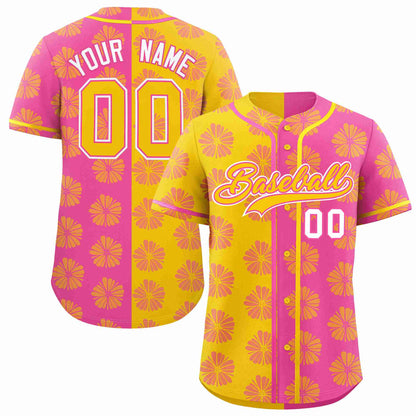 Custom Gold Pink Split Fashion Flower Graffiti Pattern Authentic Baseball Jersey