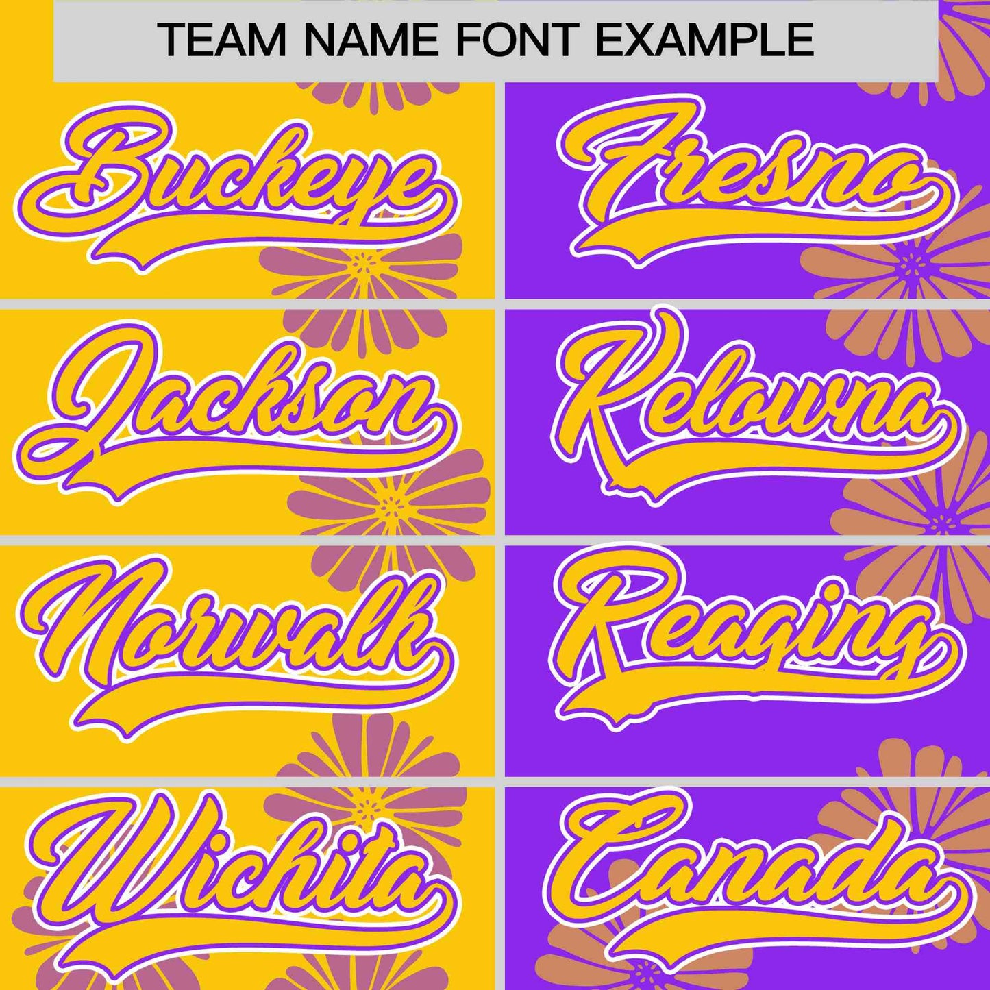 Custom Gold Purple Split Fashion Flower Graffiti Pattern Authentic Baseball Jersey