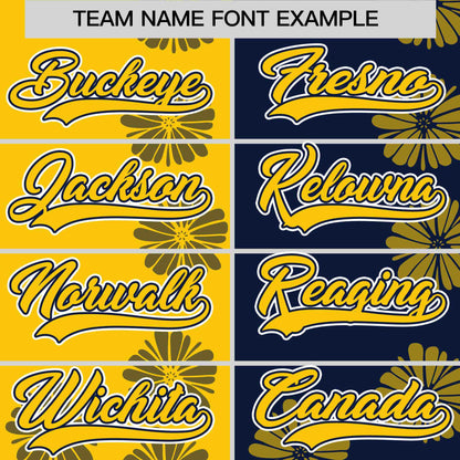 Custom Gold Navy Split Fashion Flower Graffiti Pattern Authentic Baseball Jersey