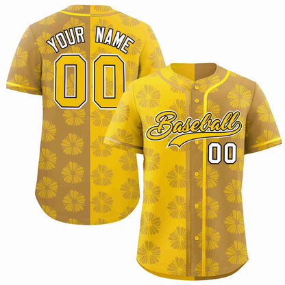 Custom Gold Old Gold Split Fashion Flower Graffiti Pattern Authentic Baseball Jersey