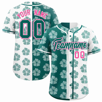 Custom Aqua White Split Fashion Flower Graffiti Pattern Authentic Baseball Jersey