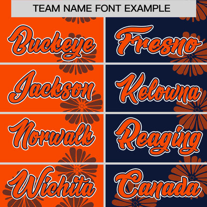 Custom Orange Navy Split Fashion Flower Graffiti Pattern Authentic Baseball Jersey