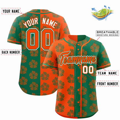 Custom Orange Kelly Green Split Fashion Flower Graffiti Pattern Authentic Baseball Jersey