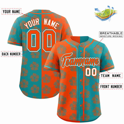 Custom Orange Aqua Split Fashion Flower Graffiti Pattern Authentic Baseball Jersey