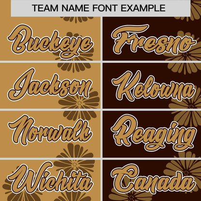 Custom Old Gold Brown Split Fashion Flower Graffiti Pattern Authentic Baseball Jersey