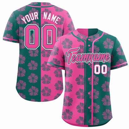 Custom Pink Aqua Split Fashion Flower Graffiti Pattern Authentic Baseball Jersey