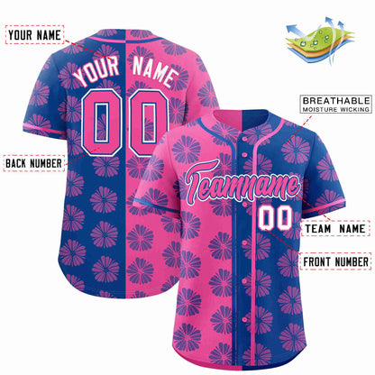 Custom Pink Royal Split Fashion Flower Graffiti Pattern Authentic Baseball Jersey