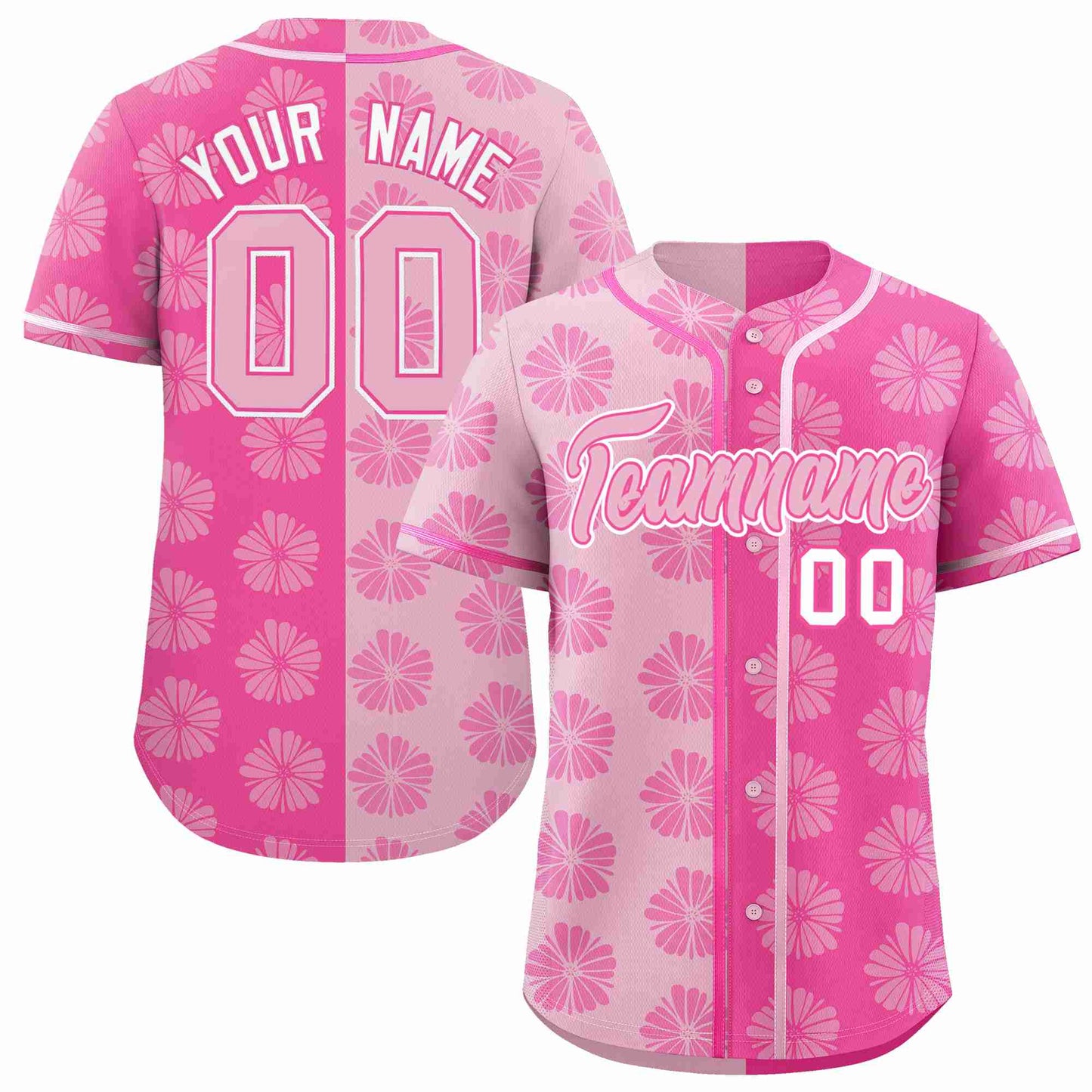 Custom Light Pink Pink Split Fashion Flower Graffiti Pattern Authentic Baseball Jersey