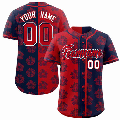 Custom Red Navy Split Fashion Flower Graffiti Pattern Authentic Baseball Jersey