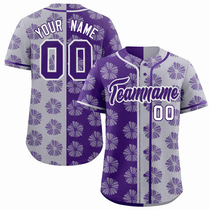 Custom Purple Light Gray Split Fashion Flower Graffiti Pattern Authentic Baseball Jersey